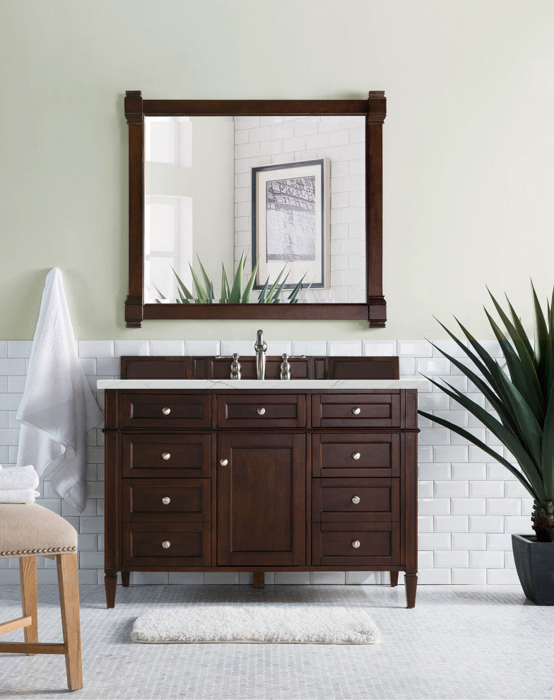 James Martin 650-V48-BNM-3ENC 48" Burnished Mahogany Single Vanity + Quartz Top