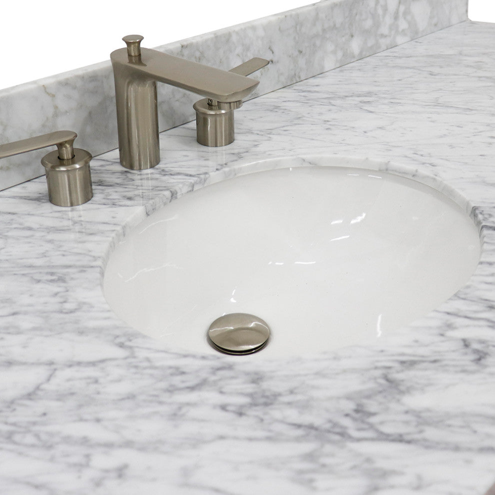 61" Single Sink Vanity, White Finish And White Carrara Marble And Oval Sink