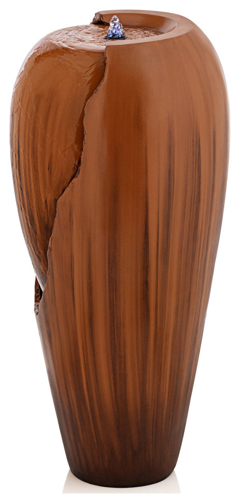 33" Tall Water Jar Fountain with LED Light, Brown