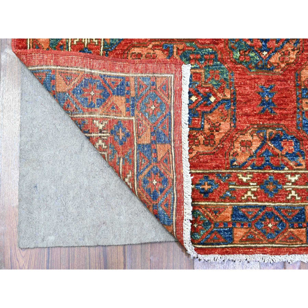 Angels Red Organic Wool Afghan Ersari Hand Knotted Oriental Rug, 3'11"x9'6"