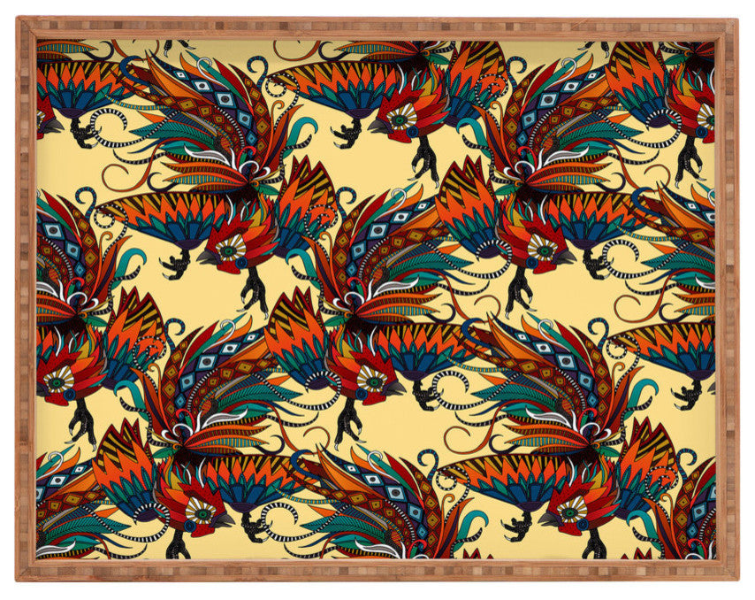 Sharon Turner Rooster Ink Rectangular Tray, 18"x14"