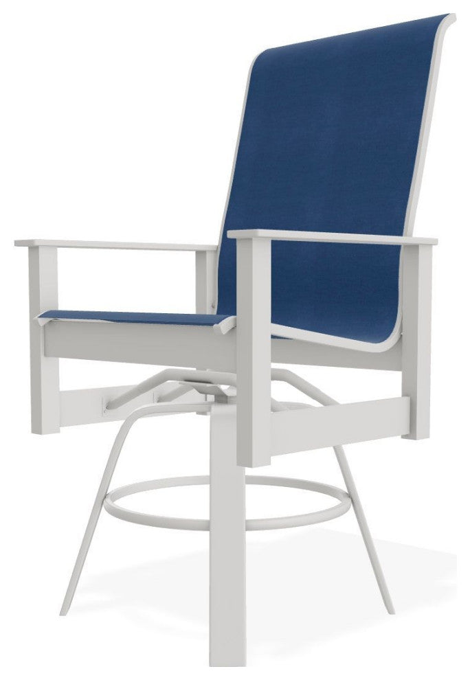 Leeward Sling Balcony Height Outdoor Swivel Armchair, Cobalt/Snow