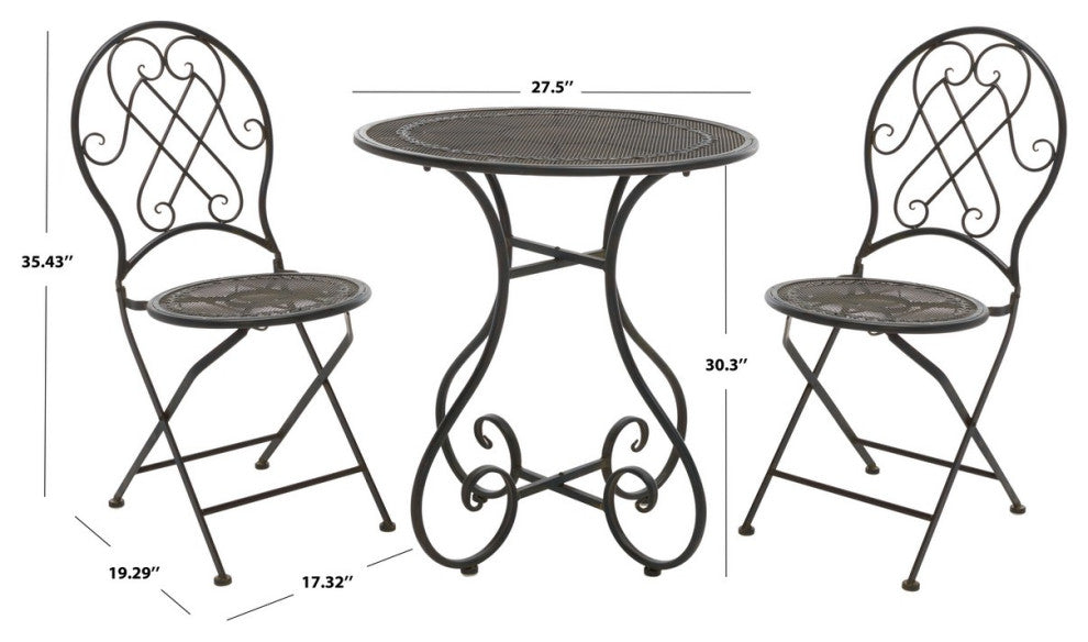Safavieh Adriel 3Pc Bistro Set, Black Rust