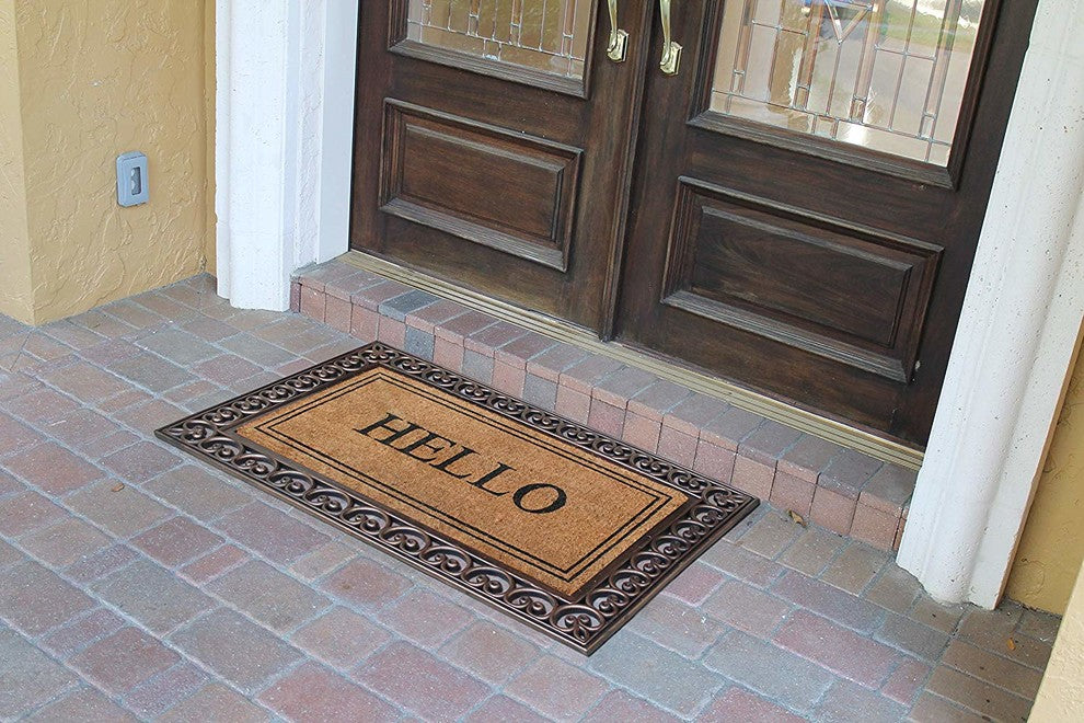Hello Rubber And Coir Paisley Border Double Doormat, 30"x48"