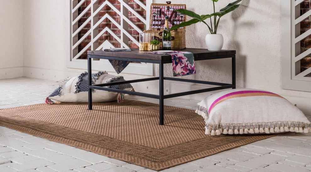 Rug Unique Loom Outdoor Border Light Brown Rectangular 3' 3 x 5' 0