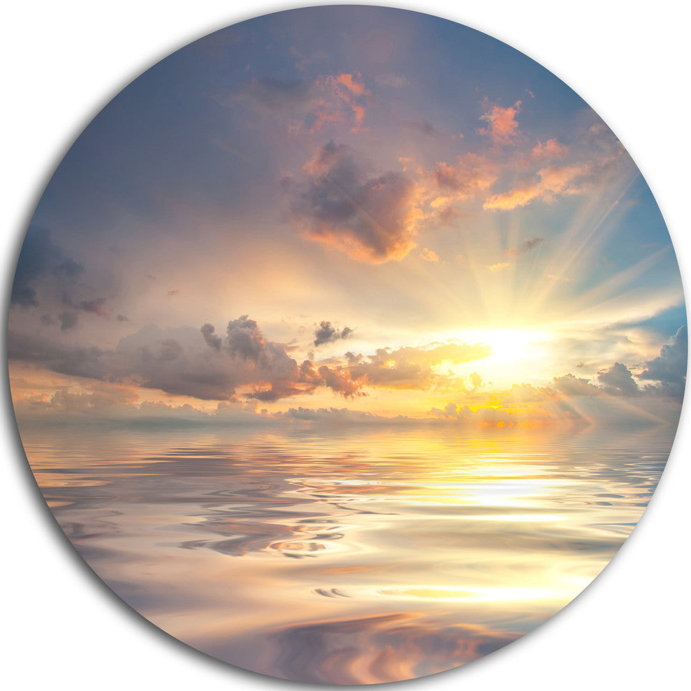 Sunset Over Sea With Reflection, Landscape Disc Metal Wall Art, 11"