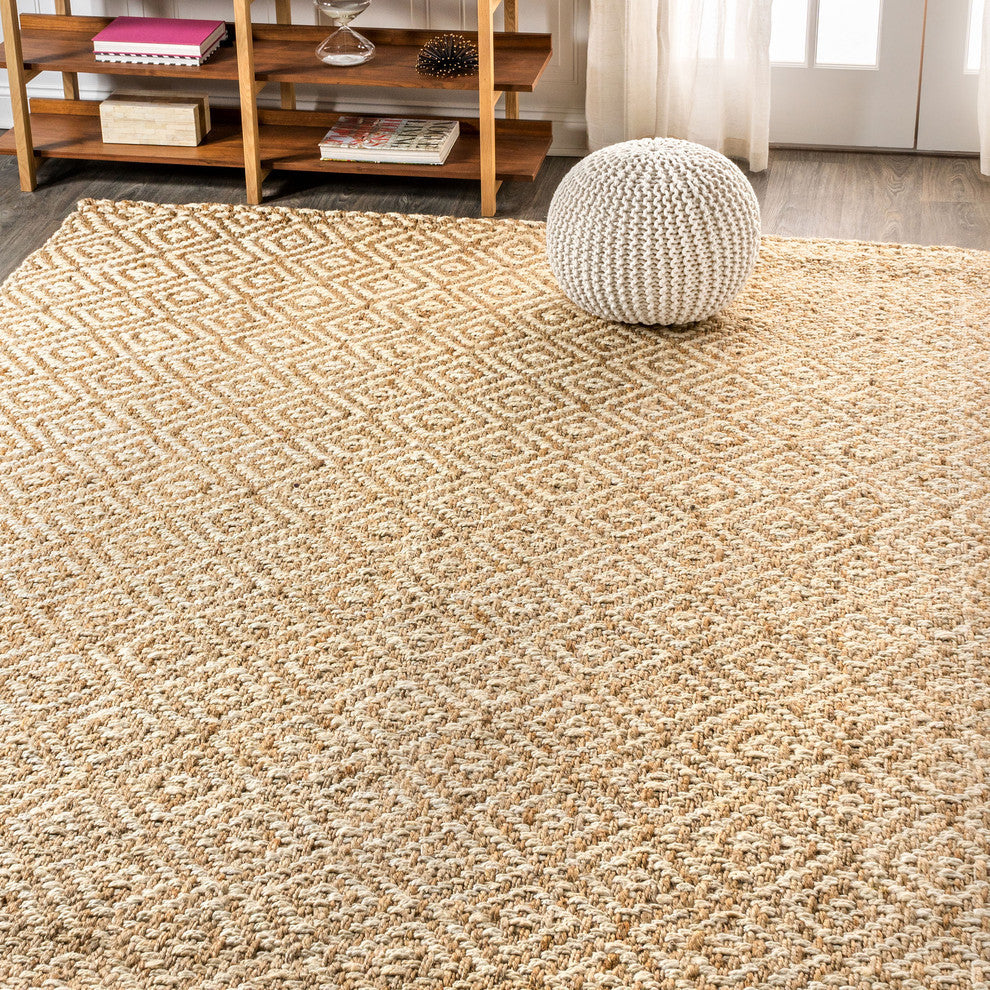 Hira Hand Woven Diamond Chunky Jute Natural  4' x 6' Area Rug