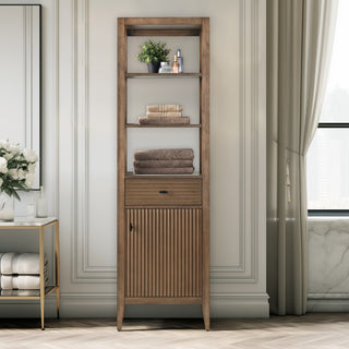 Vanity Art 21" Freestanding Linen Cabinet, Linear Walnut, Matte Black Handle