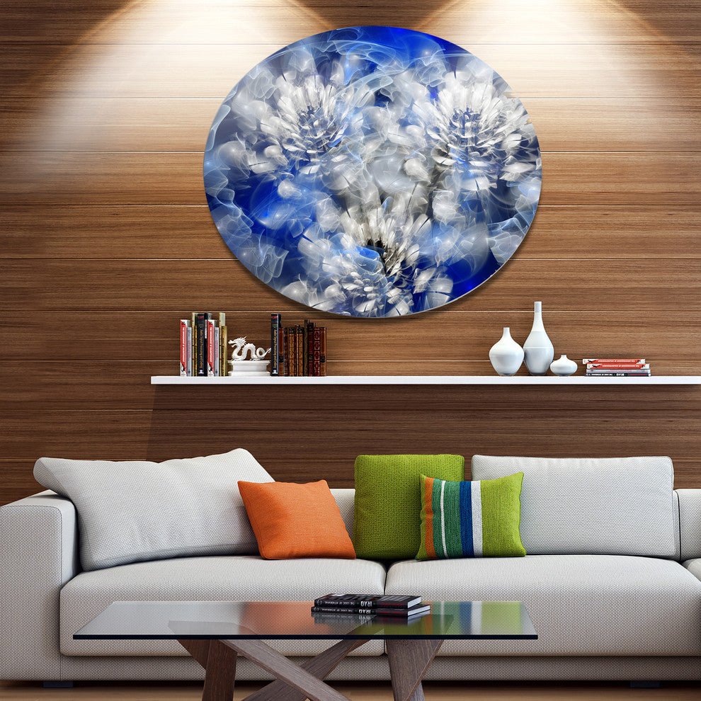 White Chrysanthemum Fractal Flower, Flower Round Metal Wall Art, 11"