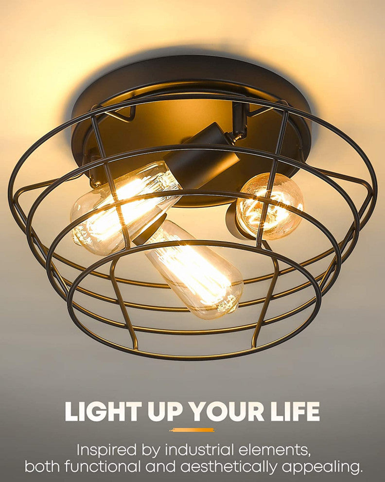 3 light cage Ceiling Light Fixture Flush Mount black Close to Ceiling Light
