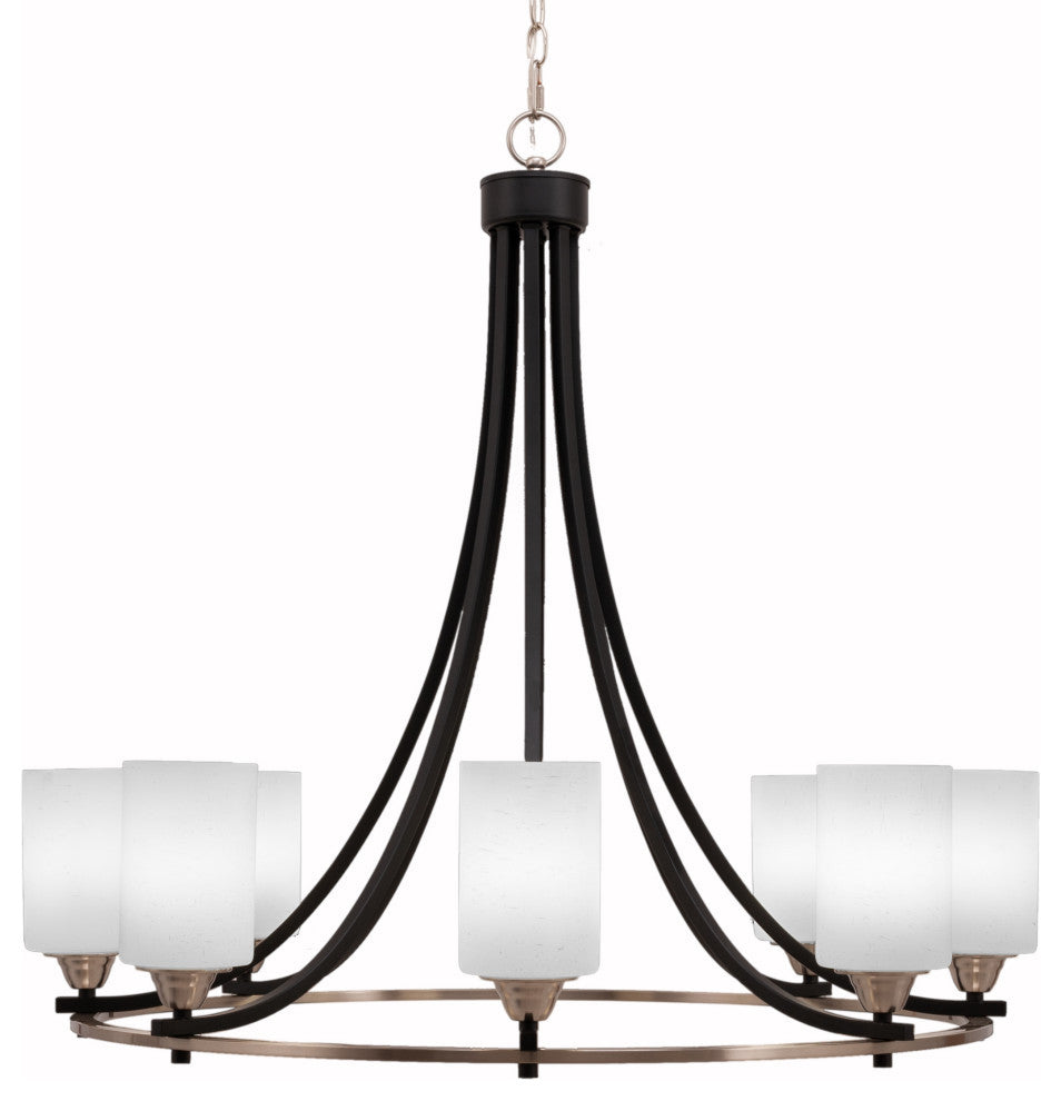 Paramount 8-Light Chandelier, Matte Black & Brushed Nickel, 4" White Muslin