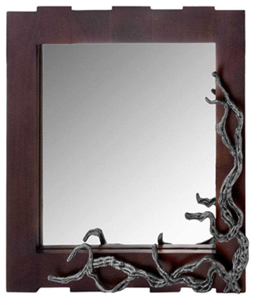 HomeRoots 3" x 33" x 32" Brown and Silver Vine Wall Mirror