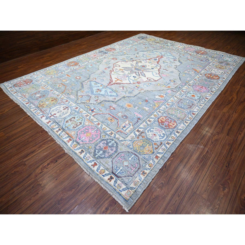 Cloud Gray Anatolian Village Inspired Wool Hand knotted Oriental Rug 10'1"x13'9"