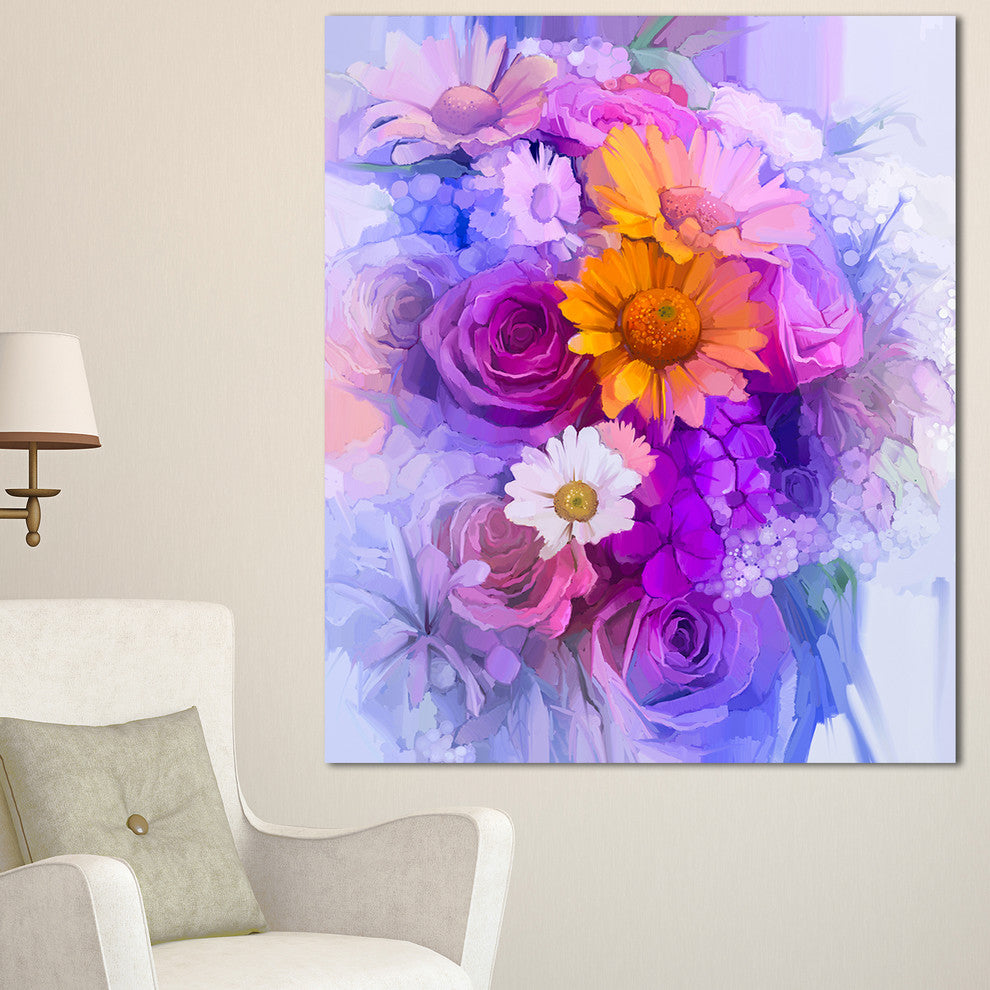 Rose Daisy and Gerbera Flowers, Large Floral Canvas Artwork, 30"x40"