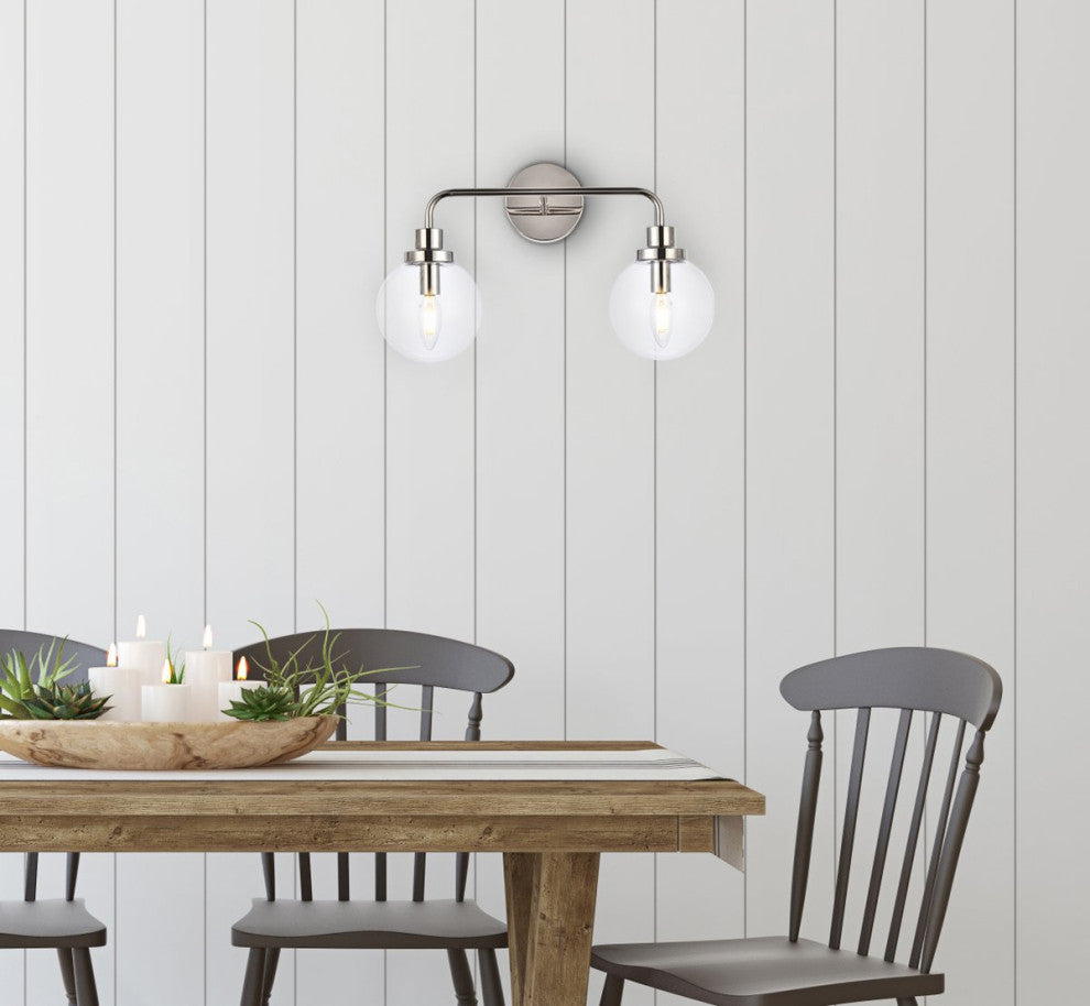 Helen 2-Light Bath Sconce, Polished Nickel With Clear Shade