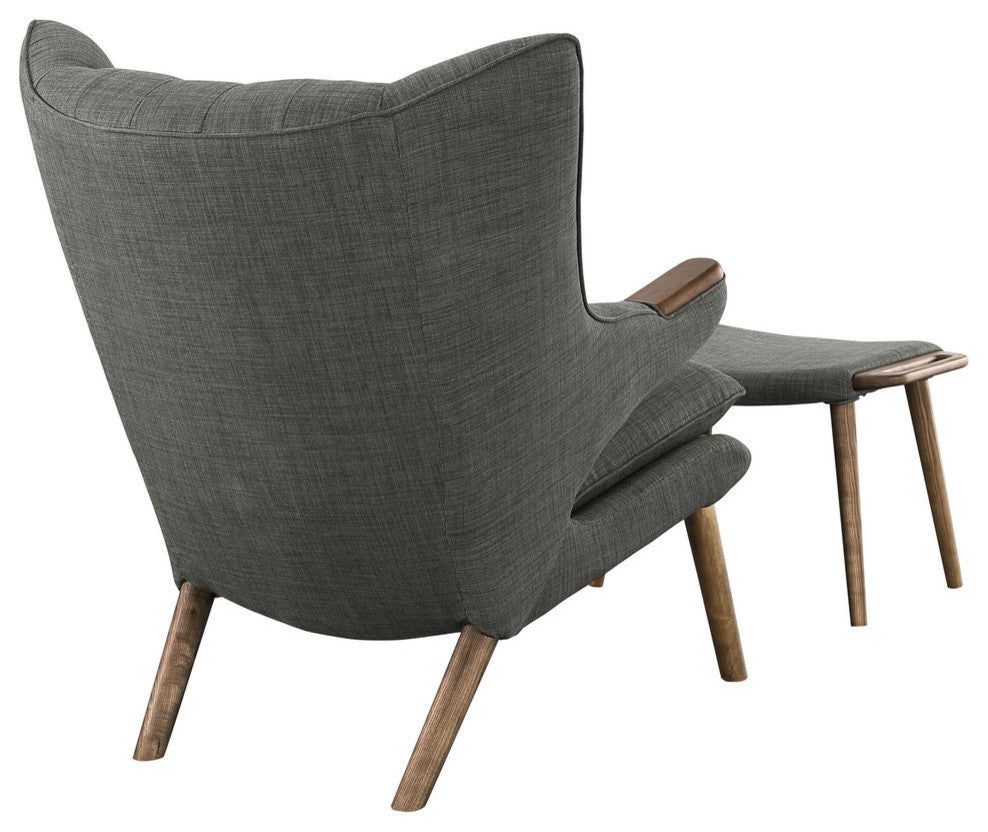 Modway Bear Lounge Chair and Ottoman, Walnut Gray
