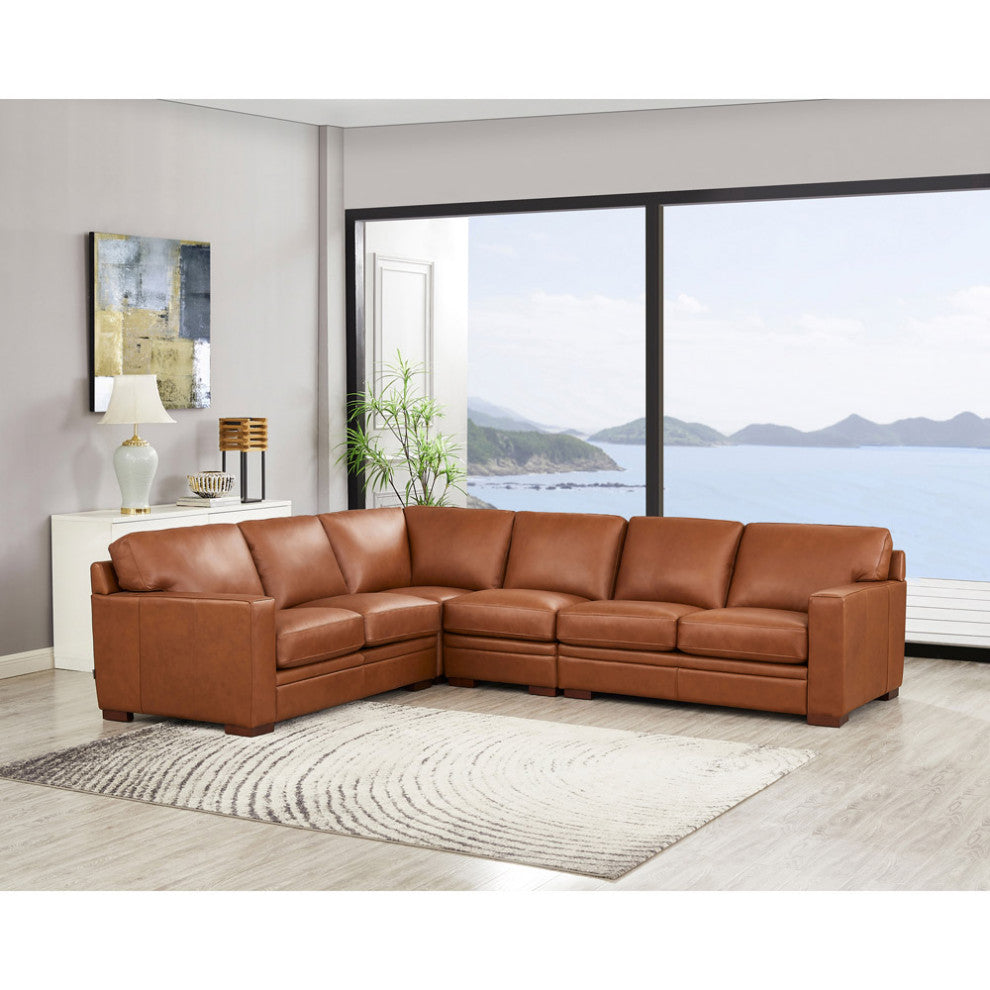 Hydeline Dillon 100% Leather Sectional Sofa, Cinnamon Brown, L-Piece
