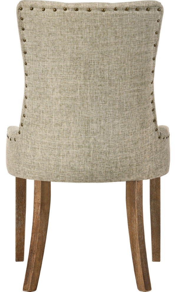 Set of 2 Beige Fabric Side Chair, Salvaged Oak Finish