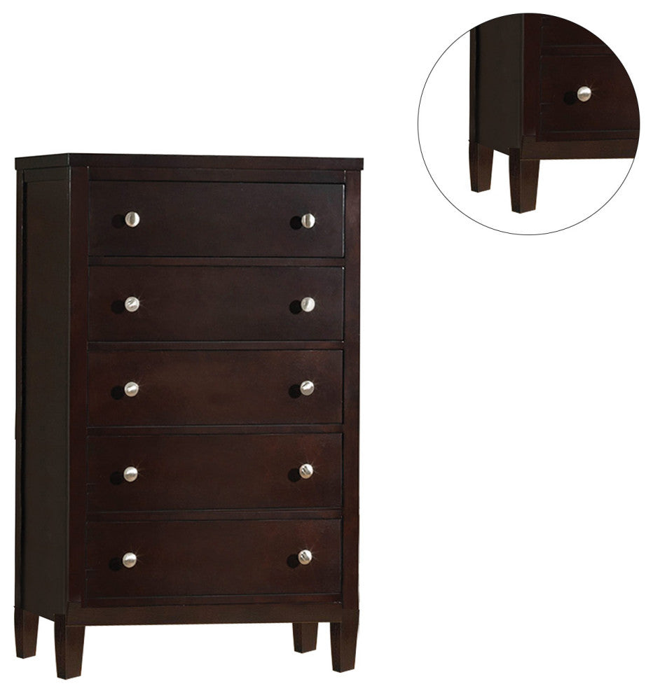 Wooden Chest with 5 Drawers, Cappuccino