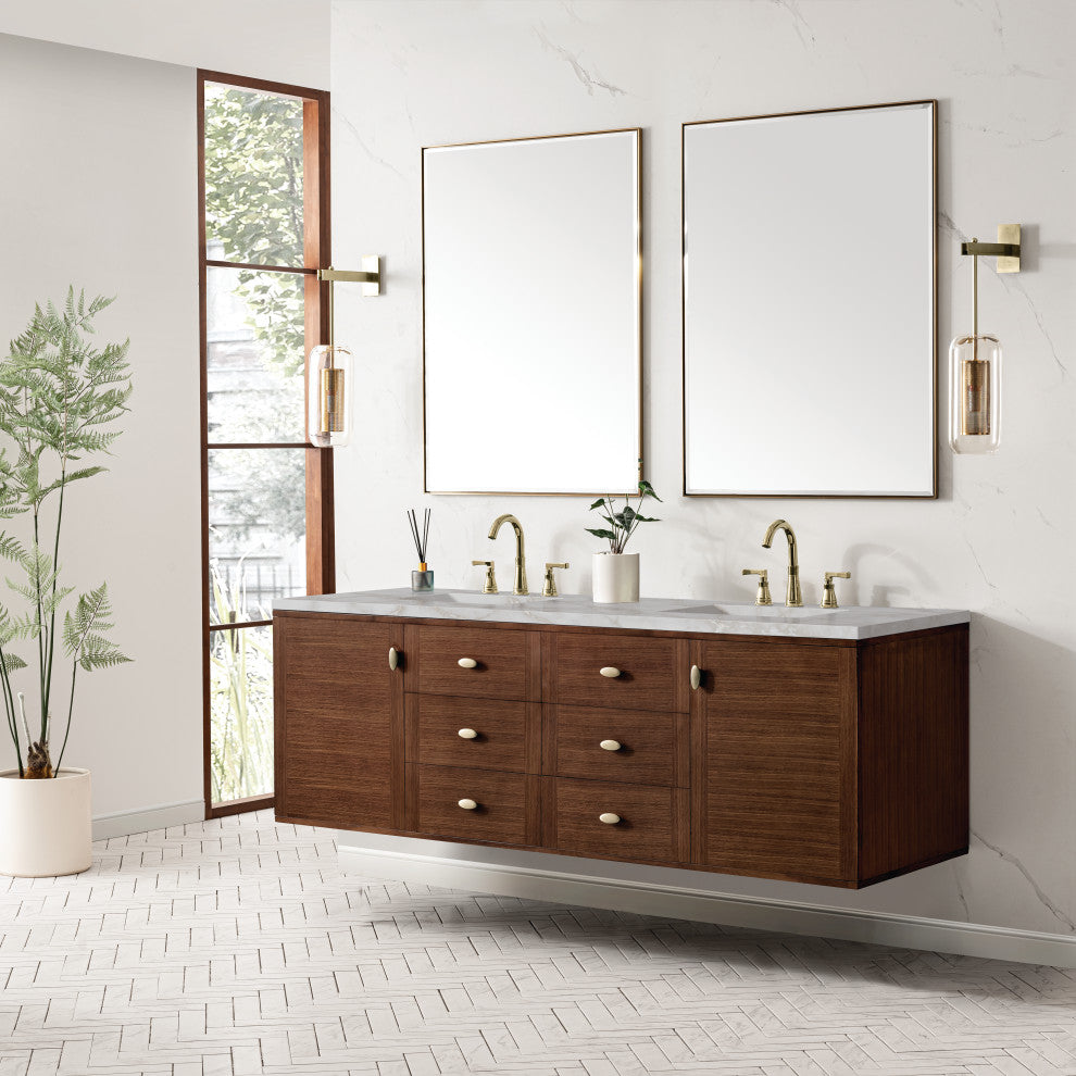 Amberly 30" Single Vanity, Mid-Century Walnut, 72", Victorian Silver, Three-Hole