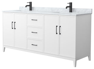 Elan 72" Double Vanity, White, White Carrara Marble Top, Black Trim