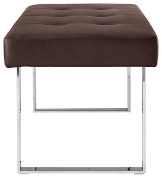 Dolores PU Leather Button Tufted Chrome Steel Square Leg Bench, Brown