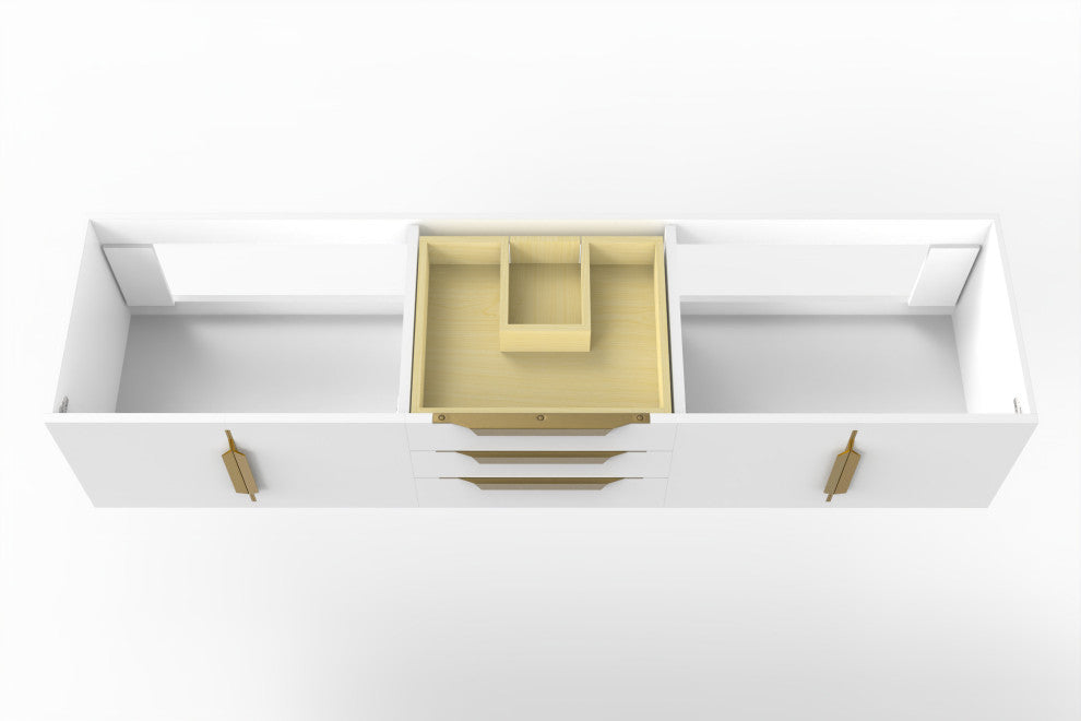 CastelloUSA Alpine 72" Wall Mounted Vanity, Base Only, White, Gold Handles