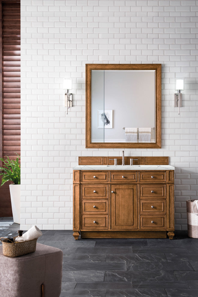 James Martin 157-V48-SBR-3ENC 48" Single Vanity Saddle Brown w/ 3 CM Quartz Top