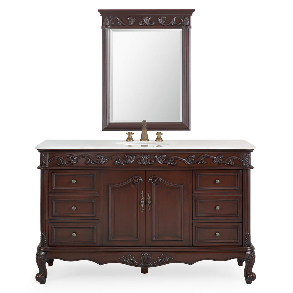 56 inch  Beckham Traditional Brown Bathroom Vanity