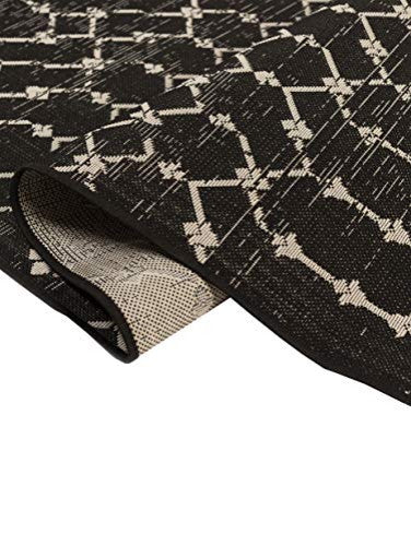 Outdoor Collection Geometric Area Rug - Bohemian Rug, Black, 5'3"x7'6"