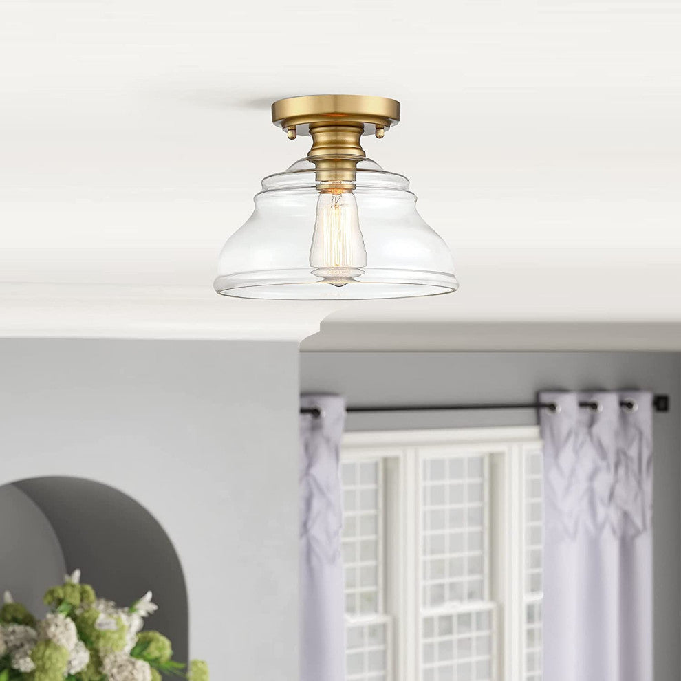 Farmhouse Glass Semi Flush Mount Ceiling Light, Industrial