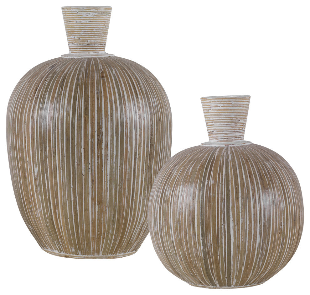 Uttermost Islander 11x16" White Washed Vases, 2-Piece Set