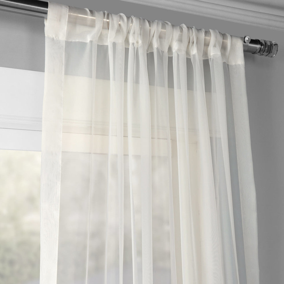 Solid Off White Voile Poly Curtains, Set of 2, 50"x96"