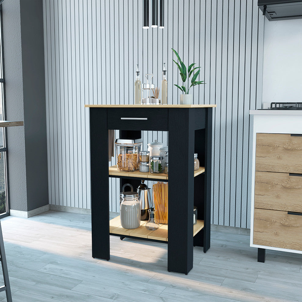Kitchen Island 23 Inches Dozza, Kitchen, Black / Light Oak
