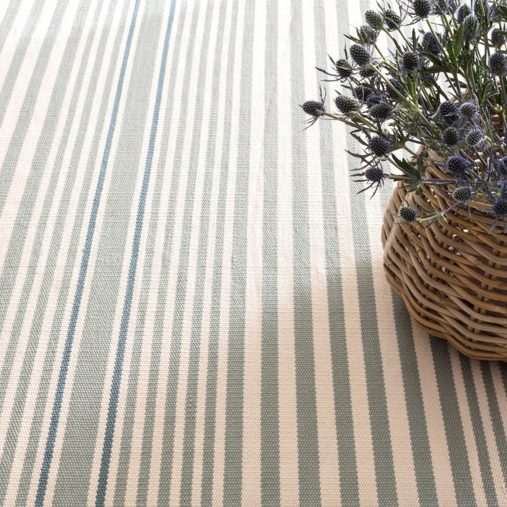 Dash & Albert Rugby Stripe Light Blue Indoor/Outdoor Rug, Blue, 2'6" x 12'