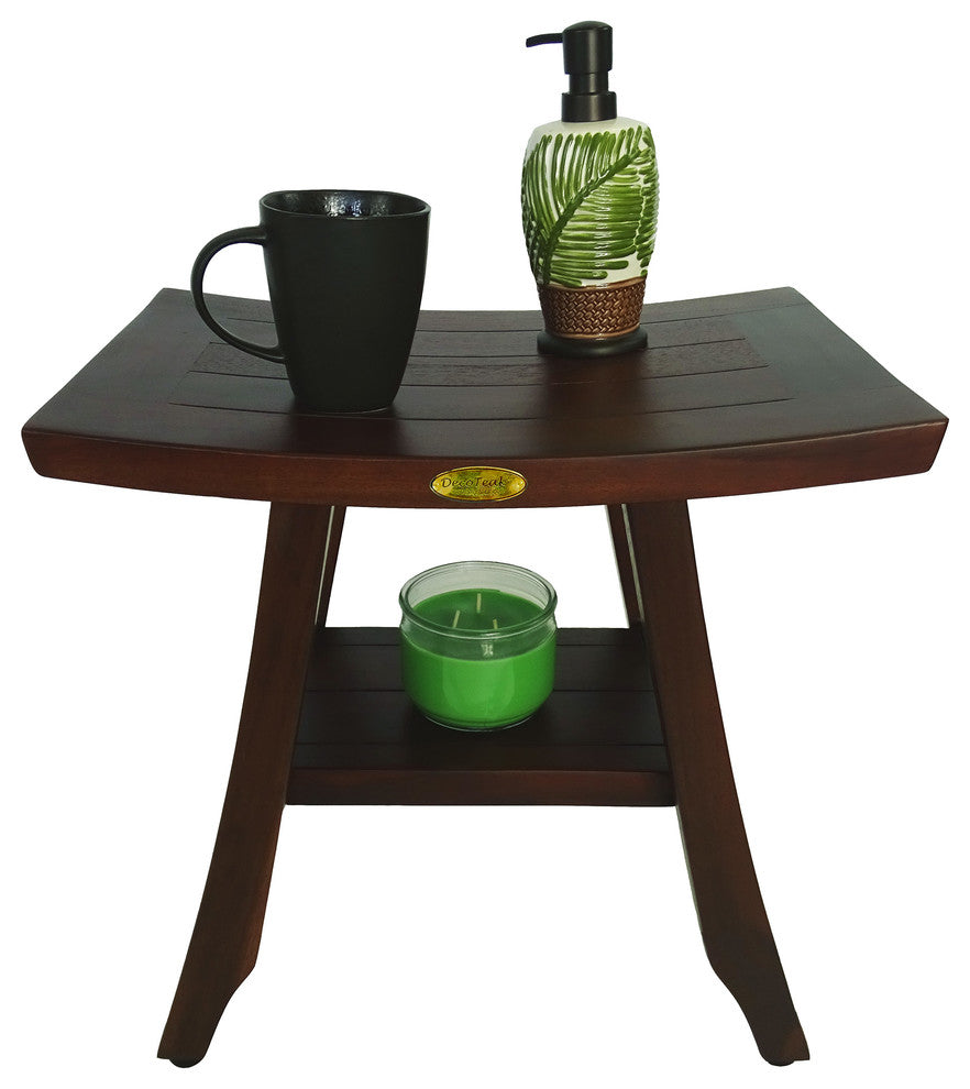 DecoTeak Satori 18" Eastern Styled Teak Shower Bench With Shelf