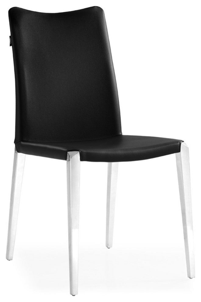 Modern Jordan Dining Chair Black Leatherette Polished Stainless Steel Base