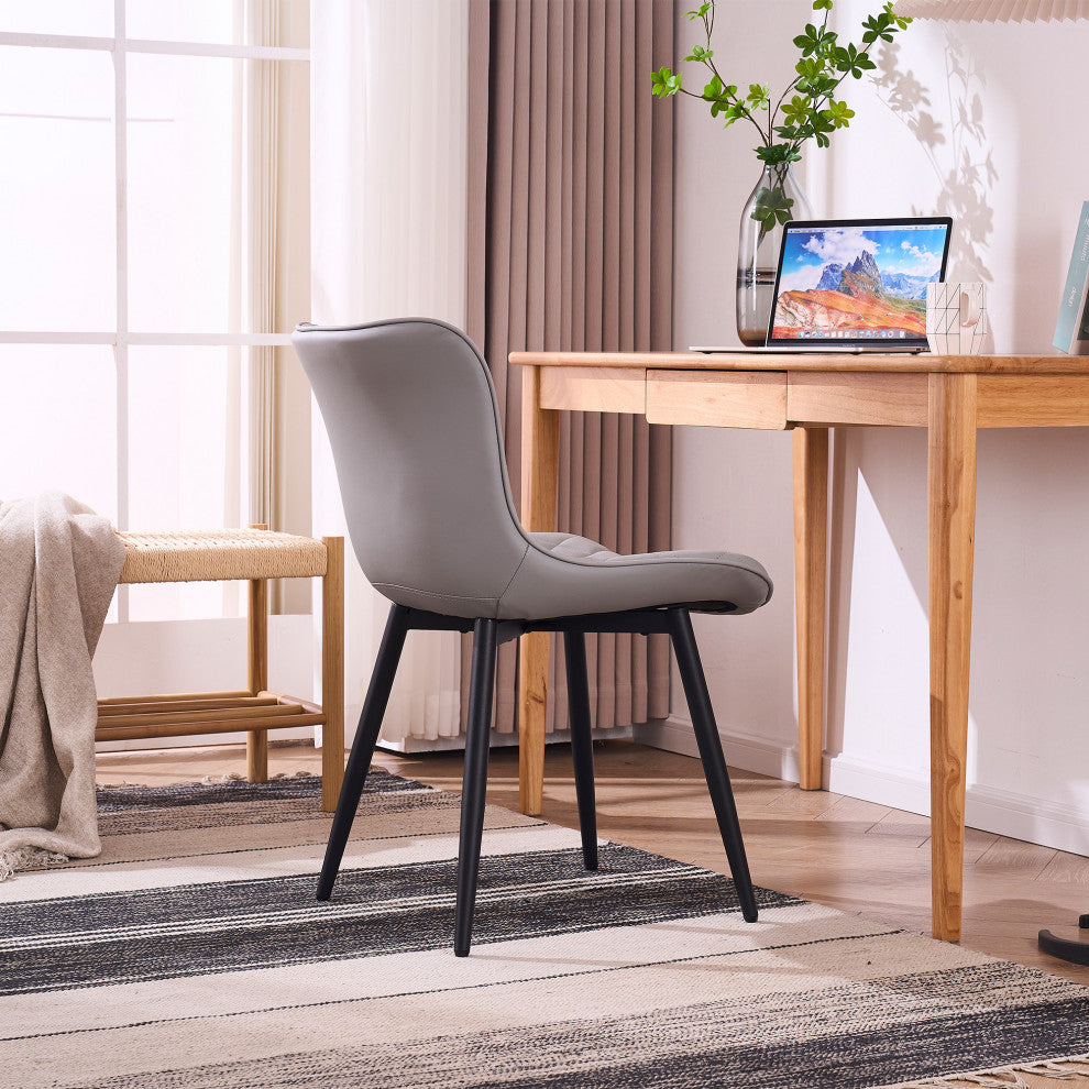 Younike Faux Leather Dining Chair, Diamond Pattern Set of 2, Gray