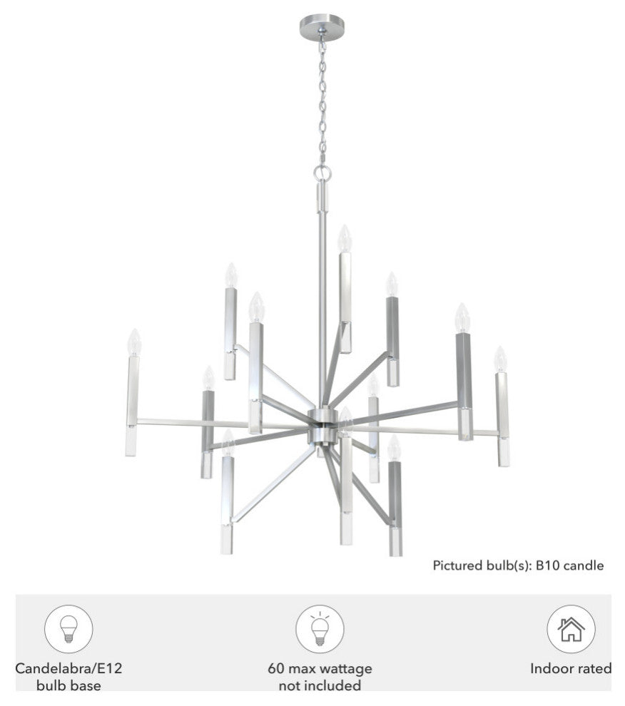 Hunter Sunjai Brushed Nickel 12 Light 3-Tier Chandelier Light