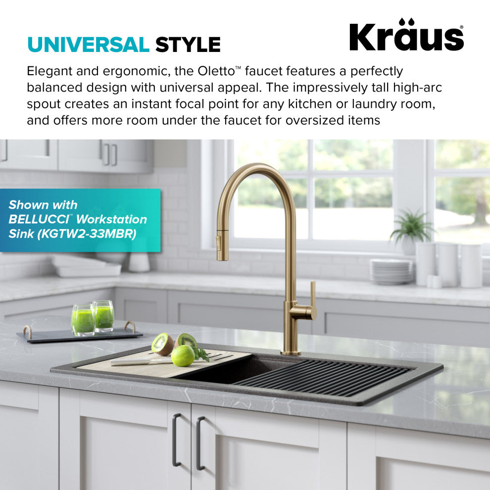 Oletto Pull-Down 1-Hole Kitchen Faucet, Spot Free Antique Champagne Bronze