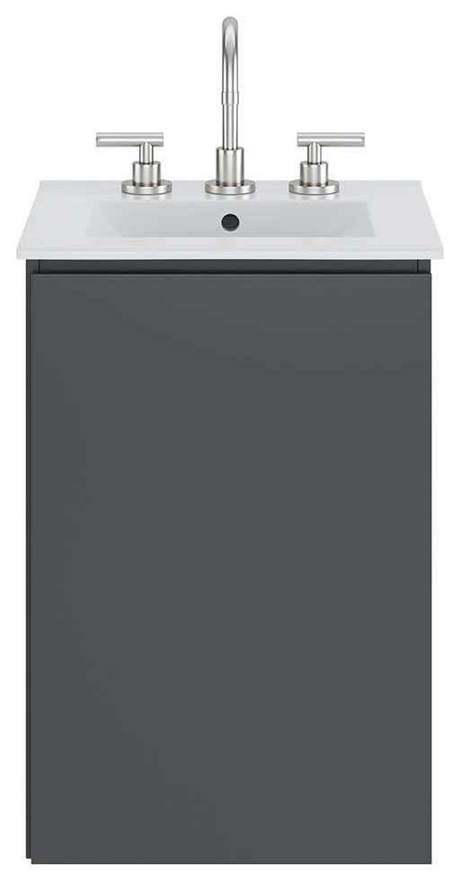 Sink Vanity Cabinet, Wall Mount, White Gray, Ceramic, Modern, Bathroom
