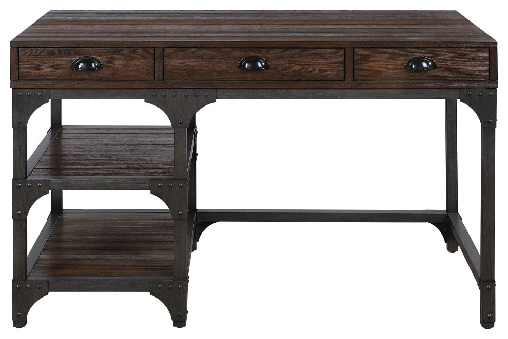Acme Gorden Writing Desk Espresso Oak Finish and Antique Black Metal