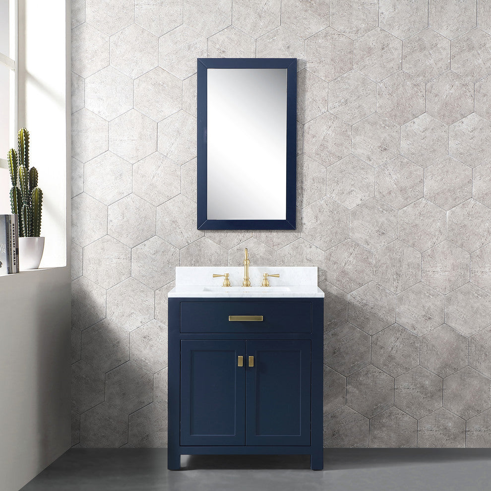 Madison 30" Single Carrara Marble Vanity In Monarch Blue, Vanity F2-0012-06-Tl F