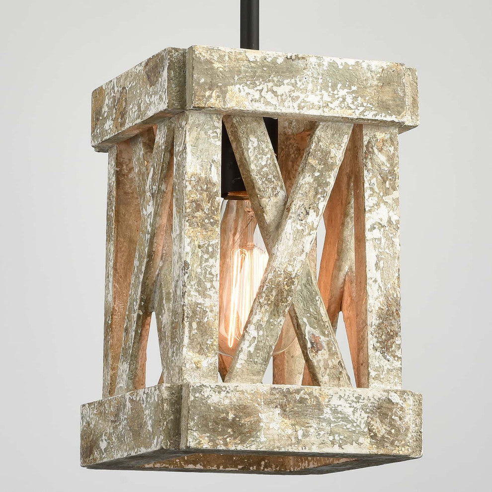 Farmhouse Wood Pendant Light Fixture Black Finish