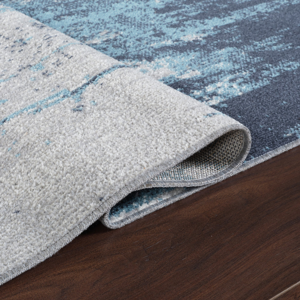 Machine Washable Liam Blue/Grey Runner