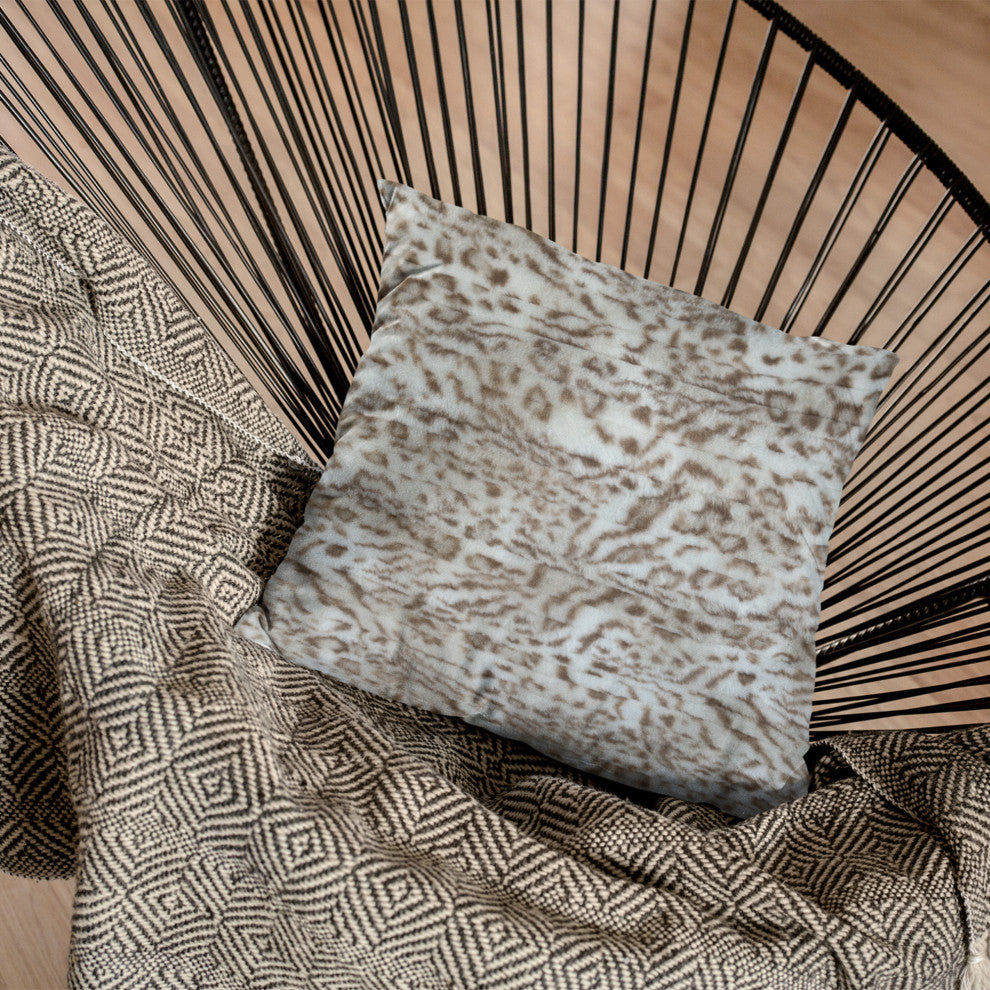 Plutus Light Brown Luxe Lash Faux Fur Throw Pillow, 16" x 16"