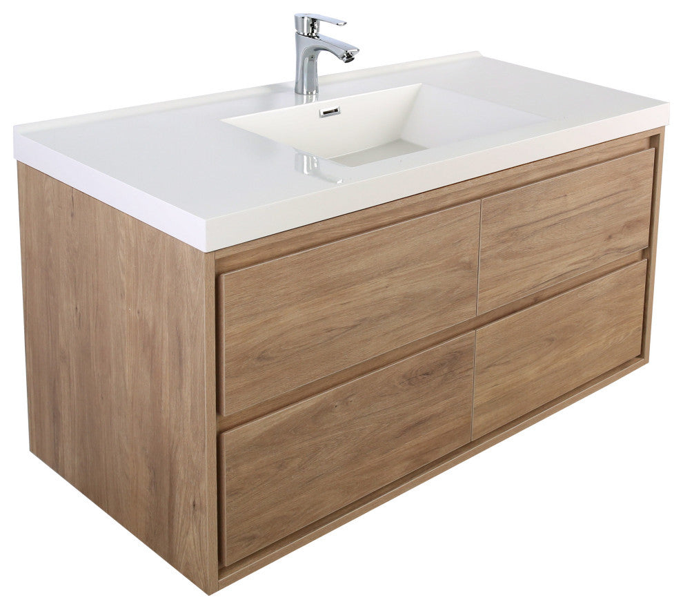MOM 48" Wall Mounted Vanity With 4 Drawers and Acrylic Single Sink, Teak Oak