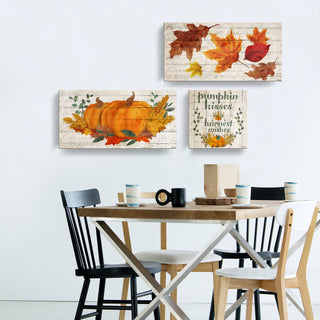 Pumpkin Kisses & Harvest Wishes 3-Pc Fall Canvas Wall Art Set