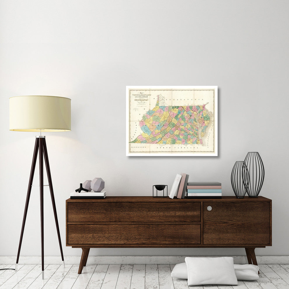 "Map of Virginia, Maryland and Delaware, 1839" Print by David H. Burr, 38"x29"