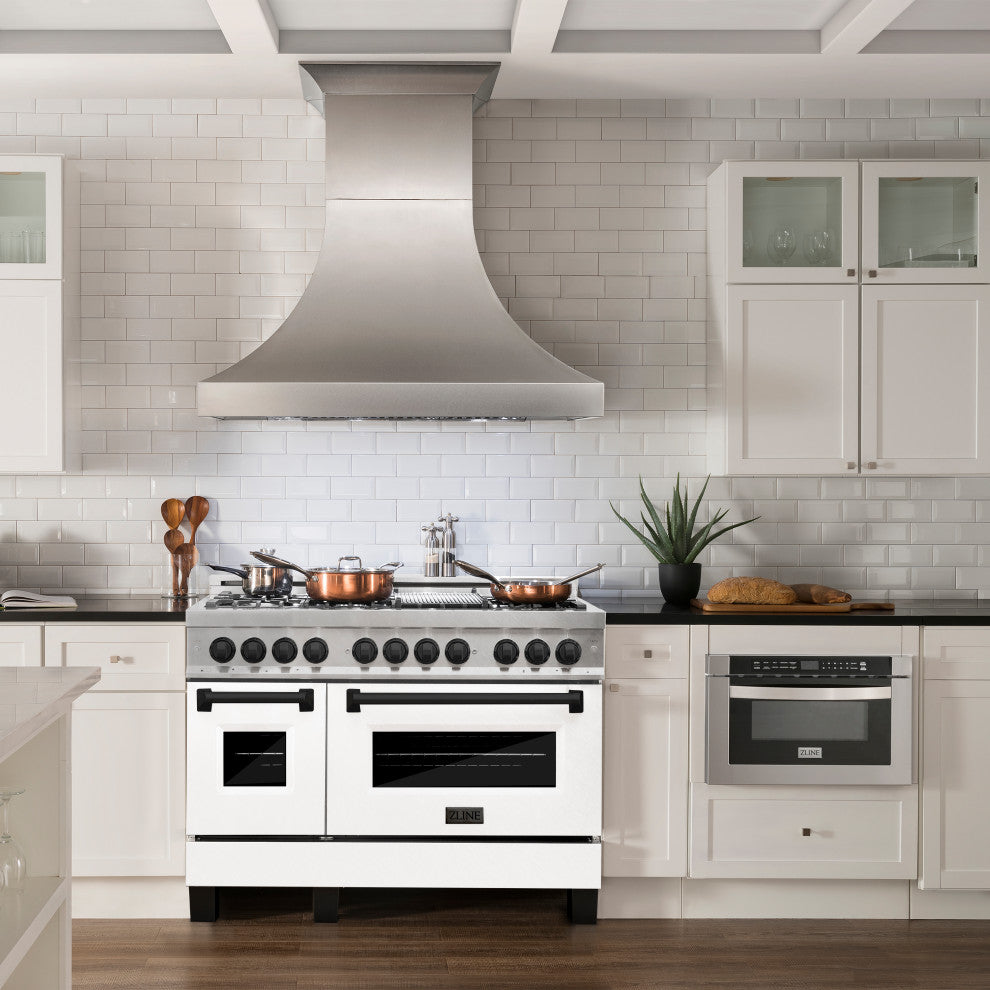 ZLINE 48" Dual Fuel Range, DuraSnow With White Matte Door RASZ-WM-48-MB
